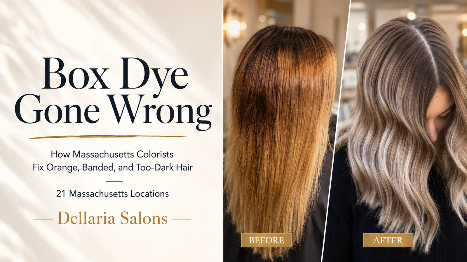 Box Dye Color Correction Before and After Dellaria Salons Massachusetts | Dellaria Salons Before and after color correction on box dye hair at Dellaria Salons in Massachusetts